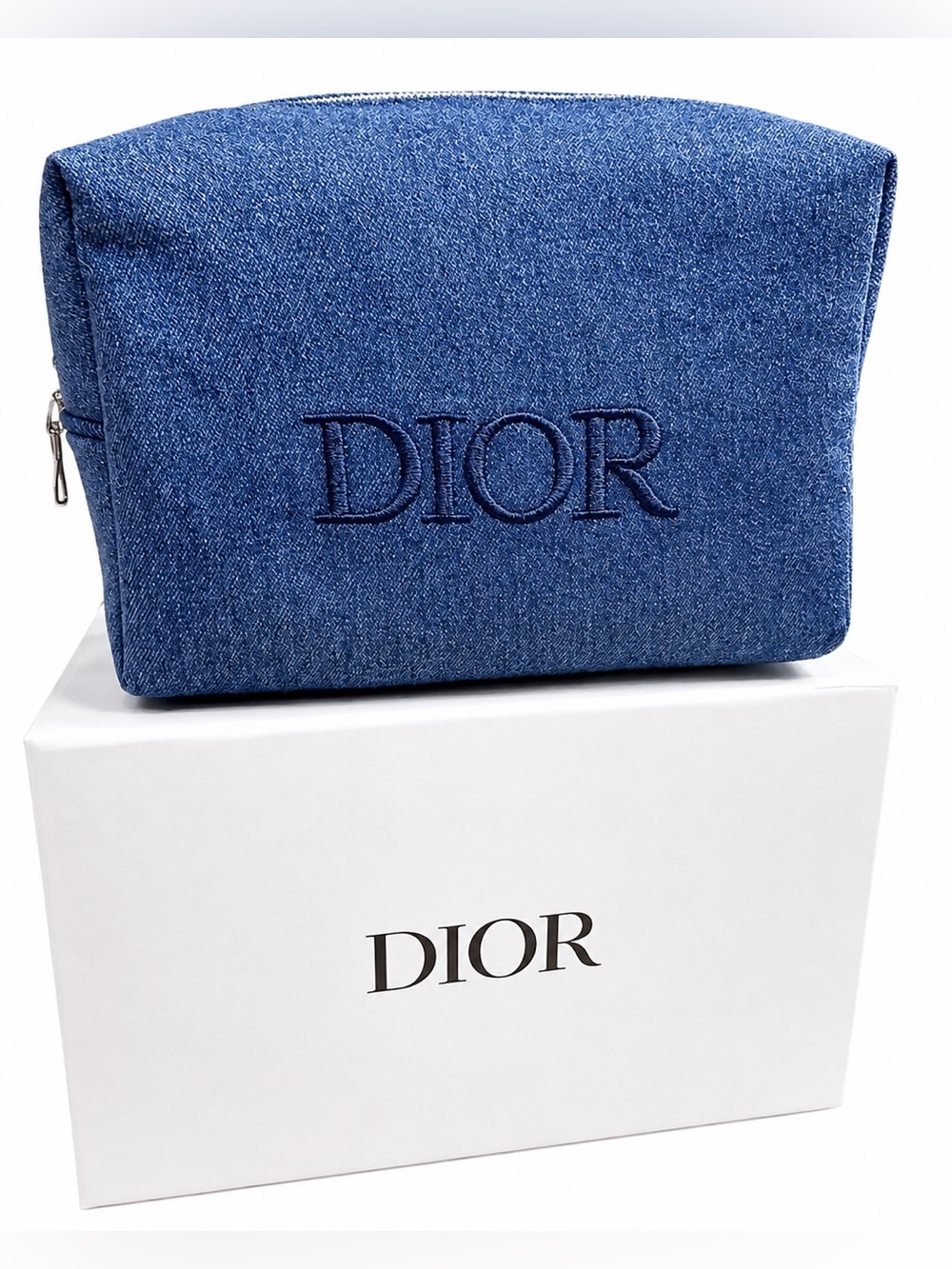 Dior Beauty Limited Edition Denim Cosmetic Bag w/ Blue Star Charm + gift box